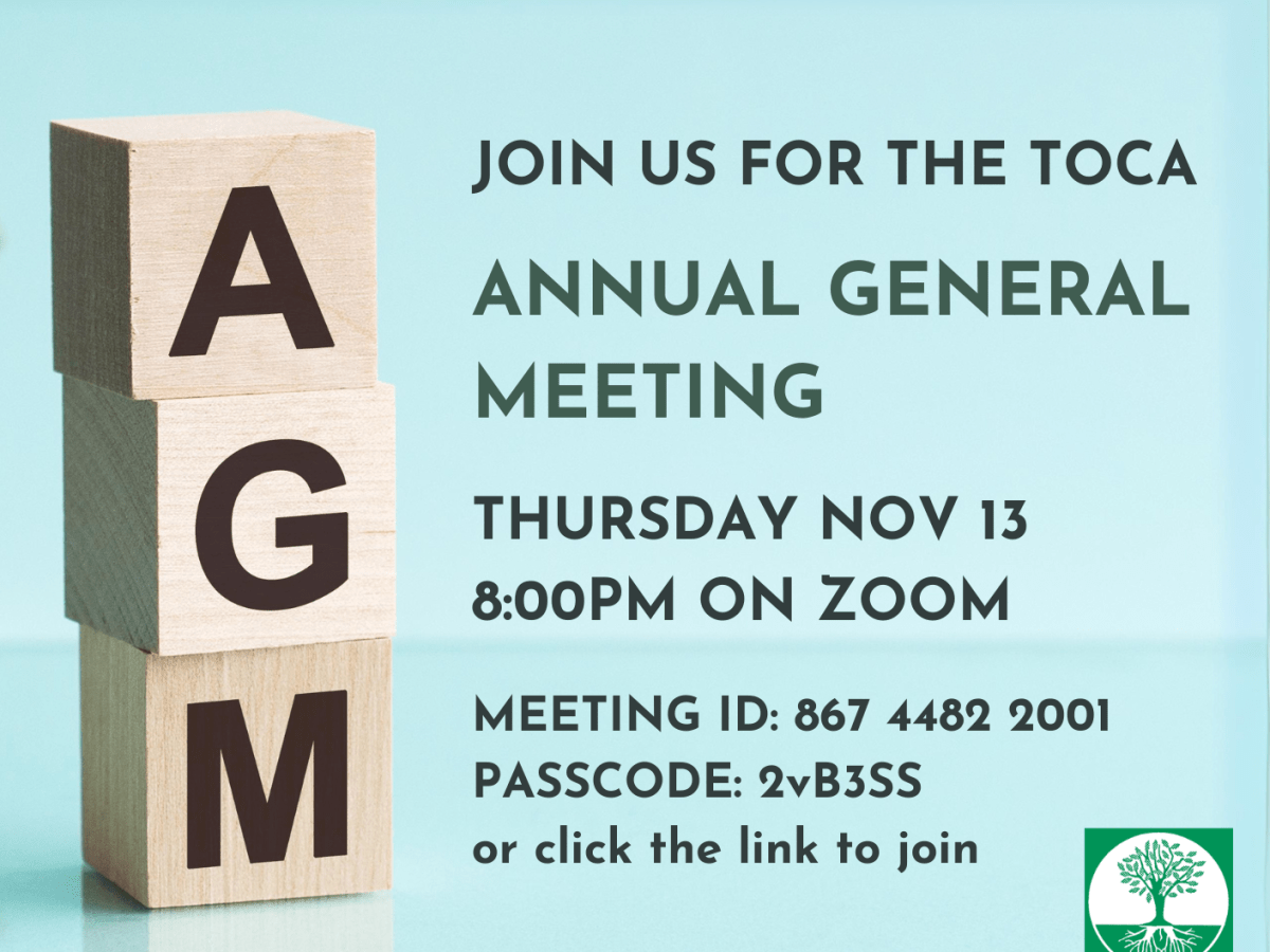 Nov 13 8pm: TOCA AGM